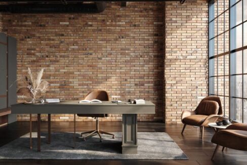 Modern office interior in loft, industrial style, 3d render